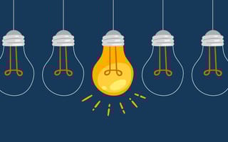 row of Illustrated lightbulbs with one lit up and the others dark