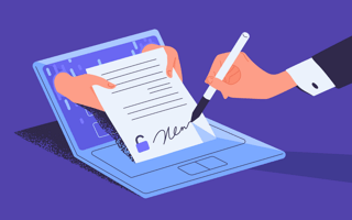 Art of a person signing a digital document demonstrating how to access gated content