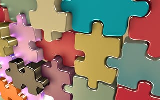 Brightly colored 3D puzzle pieces