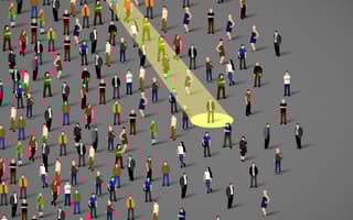 Spotlight on businessman in a big group of people.
