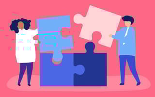 Illustration of two people putting puzzle pieces together