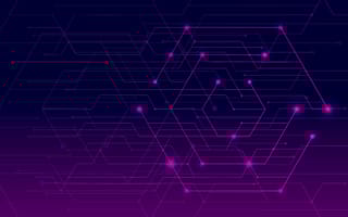 Fuchsia lines with bright nodes intersect on a dark purple background, indicating a data concept