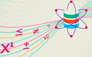 math symbols following a path of data to a data storage icon.