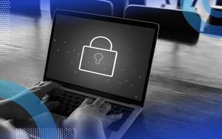 A laptop screen shows an image of a lock