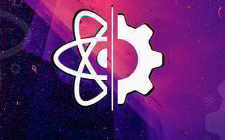 The react logo and a tools icon merged for speedy software development.