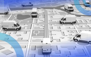 A number of model-sized vans navigate on a cartoon map.