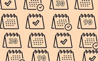 Flip calendar icons set in a patterns with large check mark icons and the numbers 30, 60 and 90.
