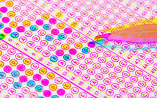 A personality test scantron with bubble filled in with different colors representing the different personality results.