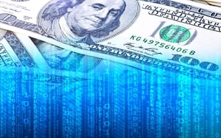 Dollar bills dissolving into code as fintech undergoes a technological transformation.
