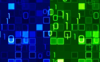 Side by side code deployments with the left side colored blue and the right colored green.