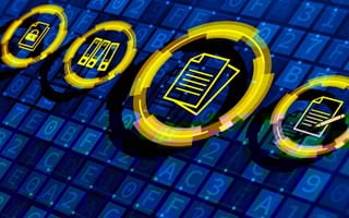 Software documentation icons over a stream of number and letter characters.