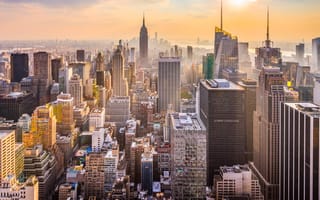 Aerial view of Manhattan and NYC skyline