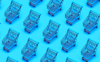 An array of shopping carts prepared by a sales team to promote buyer enablement.