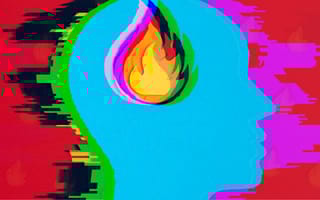 An outline of a person's head with a flame icon overlayed where the brain would be to represent burnout symptoms.
