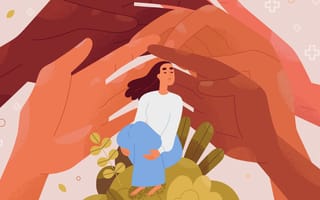 Large hands of an employer covering an employee with a chronic illness allowing them the space to balance their condition and work in a healthy way.