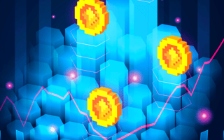 Pixilated cryptocurrency increasing in value in a play to earn game.