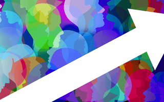 An arrow pointing upward above a group of faces that represent the different management styles.