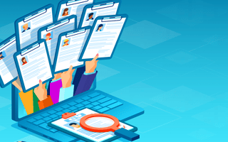 A laptop with and overflowing amount of hands reaching out of the screen trying to hand in their resumes during a mass hiring event.