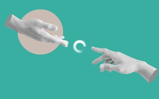 two hands connecting over a green background