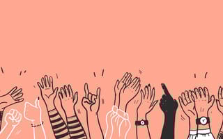 Hand drawn sketch style illustration of human hands with different skin colors greeting & waving