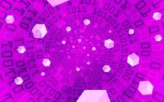 pink cubes circulating in a purple cyclone of 1's and 0's