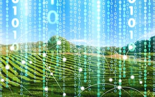 farmland with binary code overlay