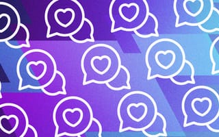 A pattern of radical candor icons represented as speech bubbles with hearts in them.
