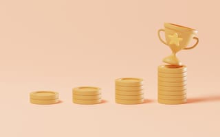 gamification digital art of stacks of coin with a trophy on top