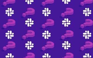 Slack's logo and question marks organized in an alternating pattern.