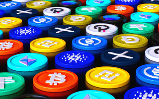 A pattern of cryptocurrency coins.