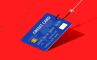 A card with a fishing hook attached to it as it is being stolen through a phishing scam.