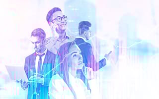 four people with overlay of ascending data line