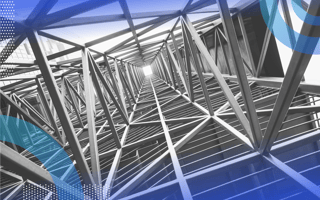 camera shot of the inside of a tower structure looking upward
