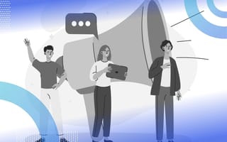 Is Your Startup Ready for PR? 3 Factors to Consider. An illustration of 3 people standing in front of a comically oversized bullhorn, meant to represent a public relations team. /marketing/startup-ready-for-pr-public-relations