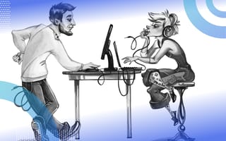 digital art of two people working on computers