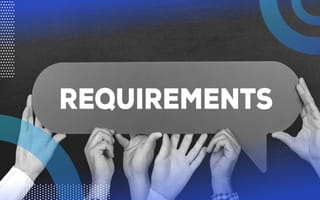 A number of hands hold up a physical text bubble with “requirements” written on it. /product/product-requirements-documentation-prd