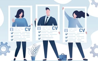 Three job candidates stand with their CVs