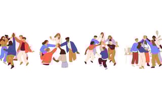 Team of business people celebrate success in work collaboration together, giving high five with joy.