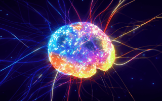 A digital brain developing connections through cognitive computing.