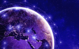The earth covered in decentralized internet connections.