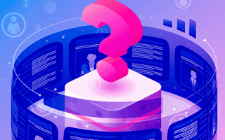A question mark surrounded by potential HR candidate profiles.