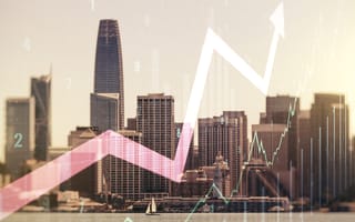 upwards growth lines overlaying the San Francisco skyline