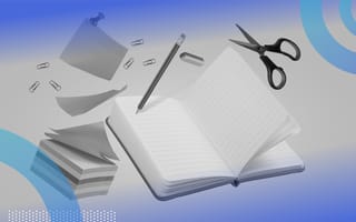 3D renderings of a notebook, pencil, paperclips, scissors, and sticky notes. /marketing/4-headline-tips