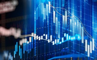 Big data in finance blue background with processing data.