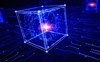 A close up of a digital cube as a blockchain node.