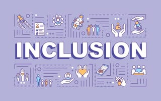 'INCLUSION' surrounding by digital art of work activities