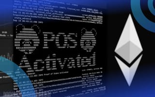 A crypto symbol atop a screen of code that is arranged to look like two pandas and the phrase "POS Activated"