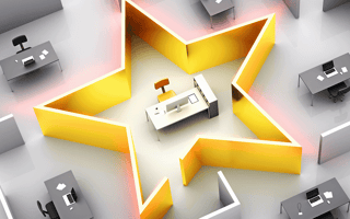 A gold star surrounding a recognized employee's desk.