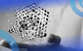 Cube of data over a person' hand representing high-dimensional data