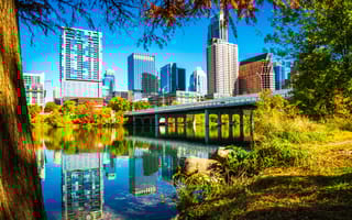 The Austin skyline as seen through fall foliage